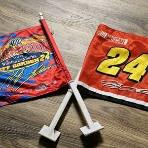 Set Of Two NASCAR Jeff Gordon #24 DuPont Chevrolet Car Window Flags
